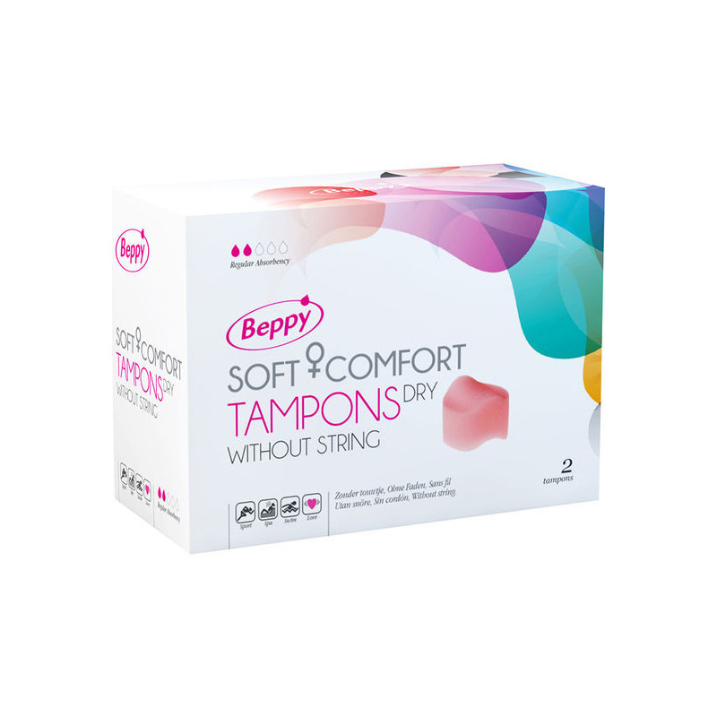Tampoane intime Beppy Soft Comfort Wet, fără șnur, cu gel lubrifiant, confort și protecție, 2 bucăți