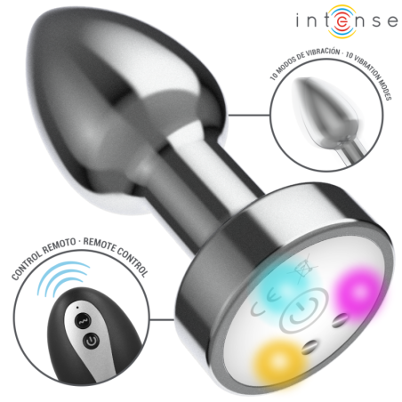 Dop anal metalic vibrator cu LED și telecomandă, mărimea M – Intense