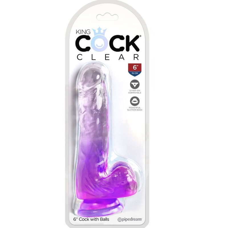 Dildo realist transparent cu testicule mov 13,5 cm
