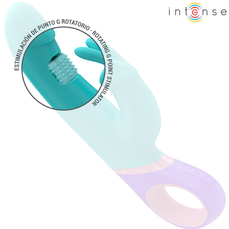 Intense - vibrator rabbit cu stimulator rotativ pentru punctul G, albastru