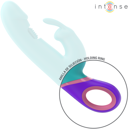 Intense - vibrator rabbit cu stimulator rotativ pentru punctul G, albastru