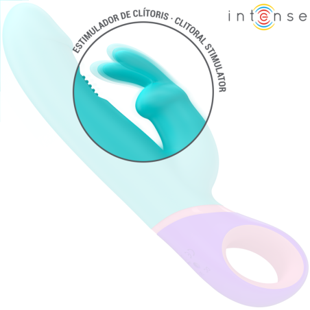 Intense - vibrator rabbit cu stimulator rotativ pentru punctul G, albastru