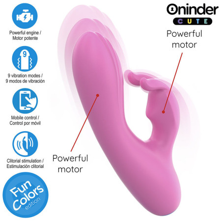 Oninder Cute Love Bunny – vibrator rabbit cu stimulare pentru punctul G și clitoris, control prin aplicație