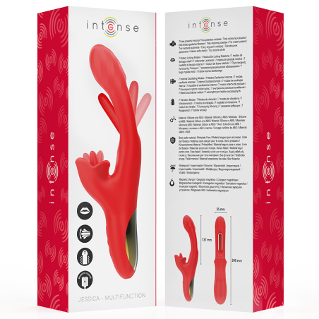 Intense - vibrator multifuncțional cu stimulare clitoridiană și vibrații interne, roșu