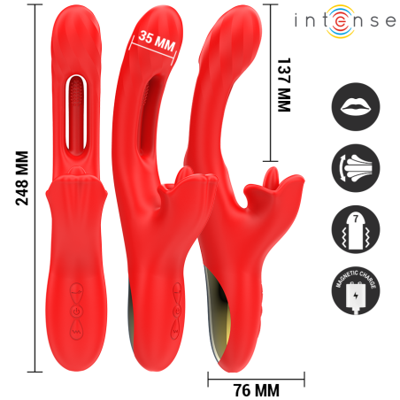 Intense - vibrator multifuncțional cu stimulare clitoridiană și vibrații interne, roșu