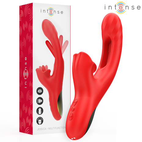 Intense - vibrator multifuncțional cu stimulare clitoridiană și vibrații interne, roșu