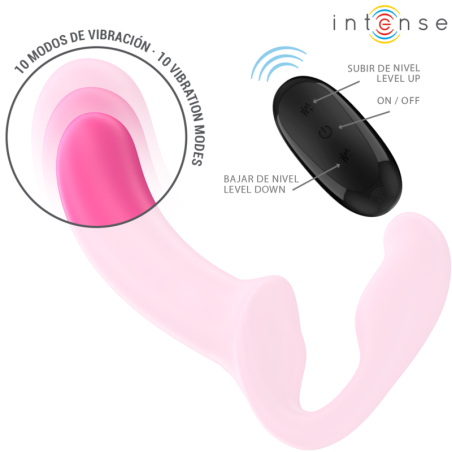 Vibrator INTENSE – AMY, dublu, cu telecomanda, roz, 20 cm
