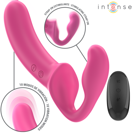 Vibrator INTENSE – AMY, dublu, cu telecomanda, roz, 20 cm