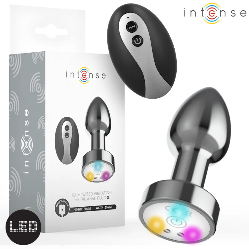 Dop anal metalic vibrator cu LED si telecomanda, marimea S – Intense