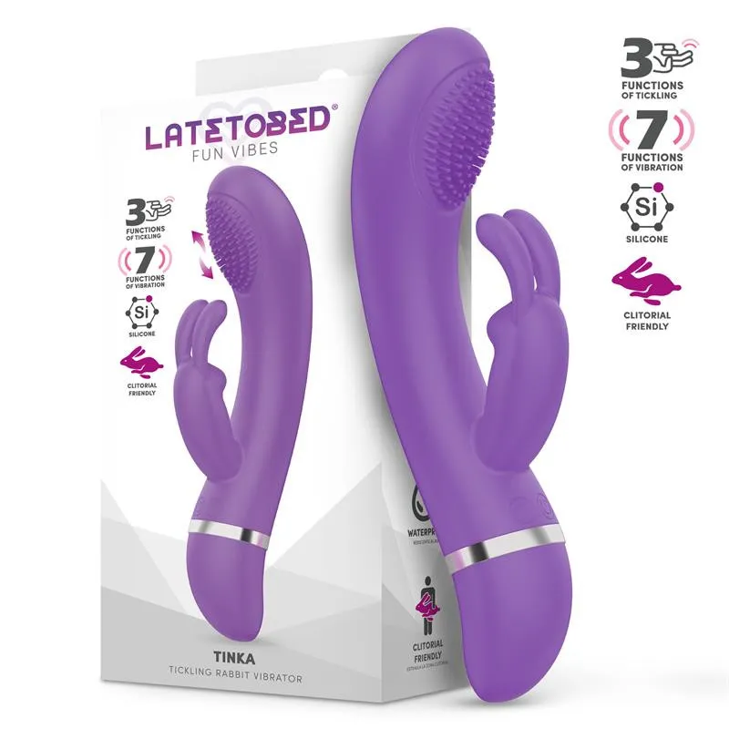 Vibrator LATETOBED Tinka Tickling, rabbit, mov, cu 3 functii Tickling
