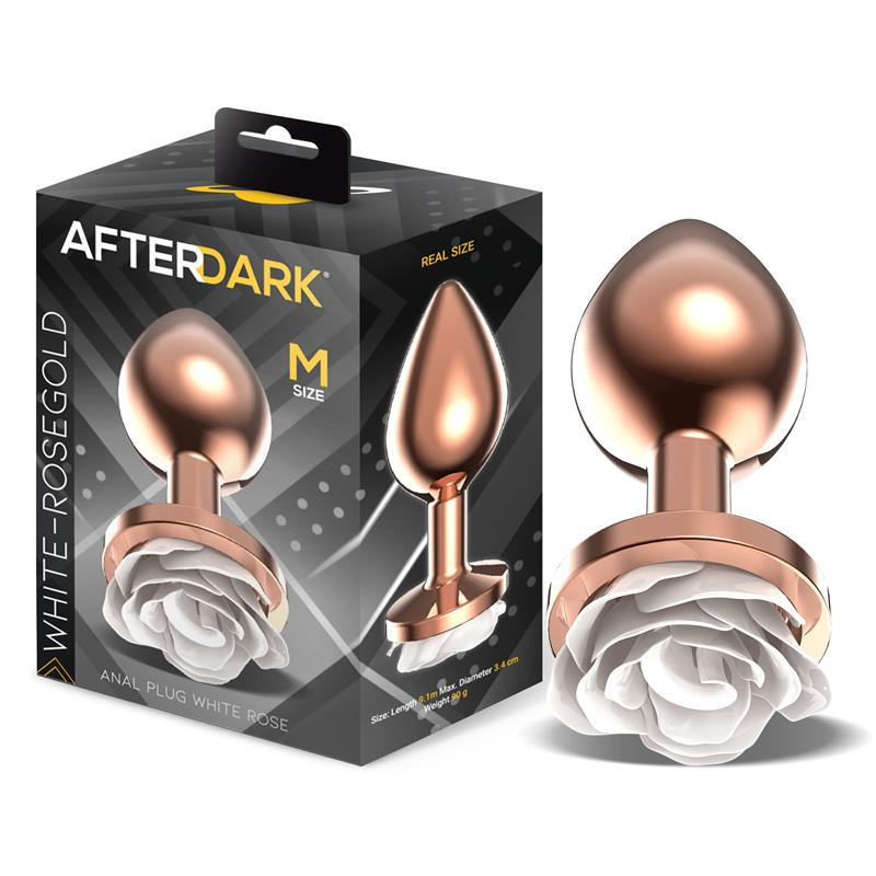 Dop anal metal rose gold cu trandafir alb M