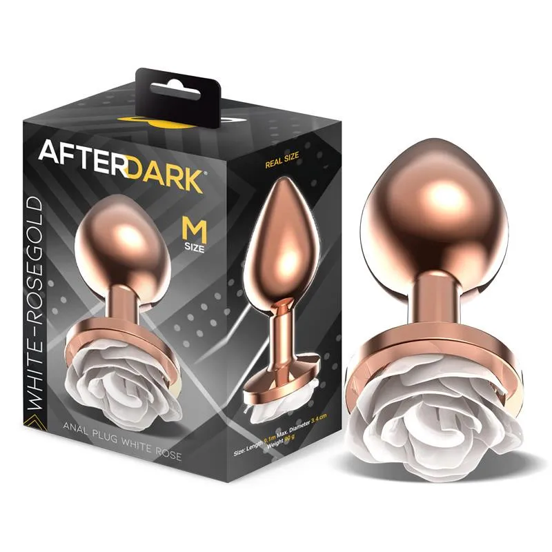 Dop anal metal rose gold cu baza trandafir alb marimea M