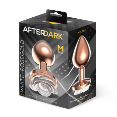 Dop anal metal rose gold cu trandafir alb M