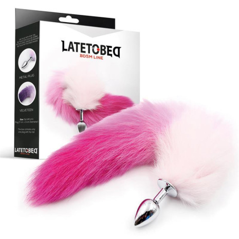 Pink and White Faux Tail with Stainless Plug S