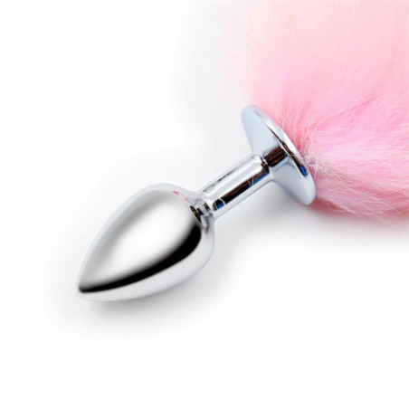 Pink and White Faux Tail with Stainless Plug S
