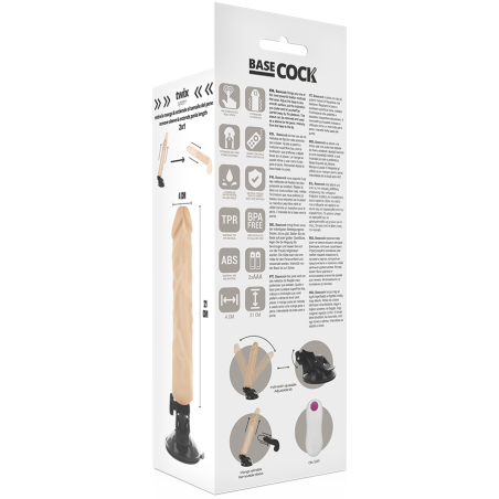 BASECOCK – VIBRATOR REALISTIC NATURAL 21 CM -O- 4 CM CU TELECOMANDA