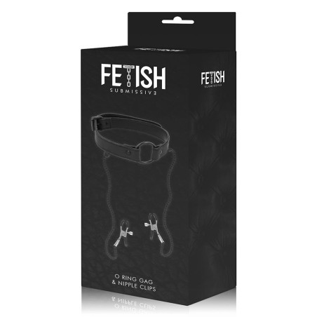 Gag FETISH SUBMISSIVE cu inel pentru gură și cleme pentru sâni