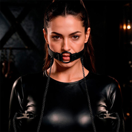Gag FETISH SUBMISSIVE cu inel pentru gură și cleme pentru sâni