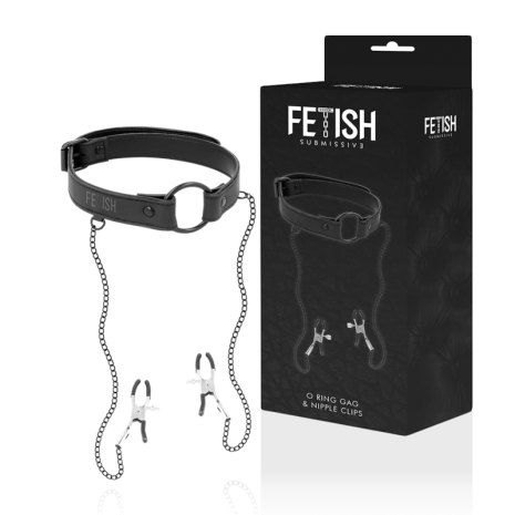 Gag FETISH SUBMISSIVE cu inel pentru gură și cleme pentru sâni