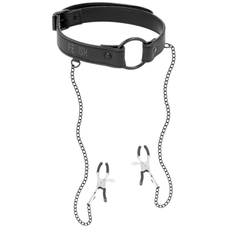 Gag FETISH SUBMISSIVE cu inel pentru gură și cleme pentru sâni