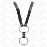KINK - INEL DUBLU DIN METAL PENTRU PENIS DE LA 3,8 CM LA 5 CM CU CUREA DIN PIELE ECONOMICĂ 112 CM