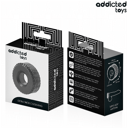 Inel pentru penis ADDICTED TOYS Extra Thick Cock Ring, design în formă de anvelopă, diametru 2.8 cm, negru