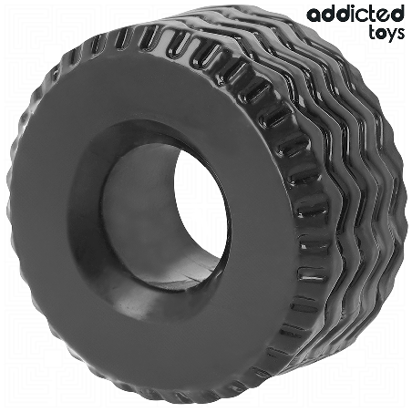 Inel pentru penis ADDICTED TOYS Extra Thick Cock Ring, design în formă de anvelopă, diametru 2.8 cm, negru