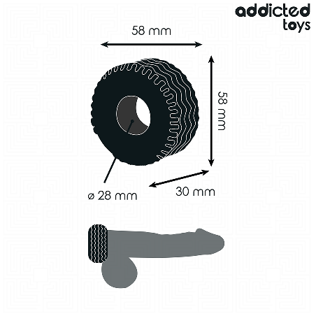 Inel pentru penis ADDICTED TOYS Extra Thick Cock Ring, design în formă de anvelopă, diametru 2.8 cm, negru