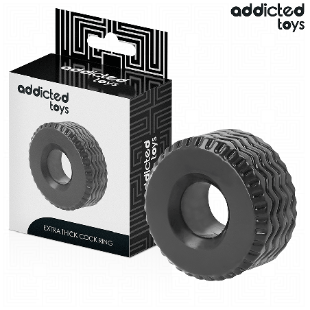 Inel pentru penis ADDICTED TOYS Extra Thick Cock Ring, design în formă de anvelopă, diametru 2.8 cm, negru