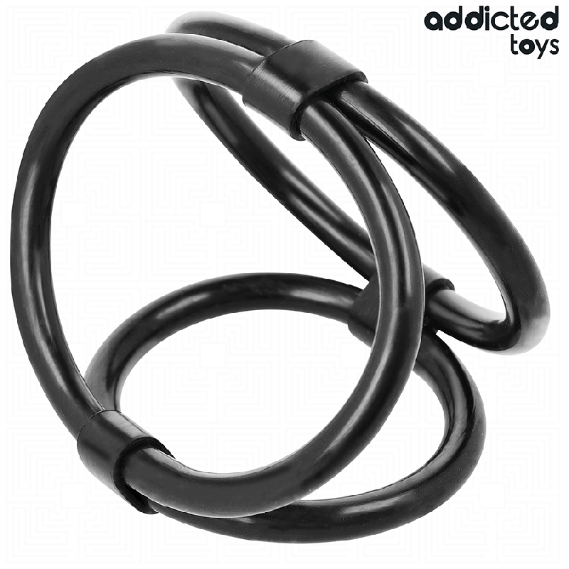 Set 3 inele pentru penis conectate ADDICTED TOYS Triple Cock Ring, din silicon, diametre 4.5 - 6 cm, negru