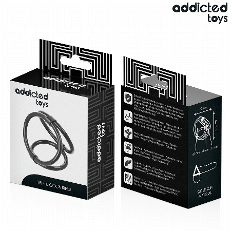 Set 3 inele pentru penis conectate ADDICTED TOYS Triple Cock Ring, din silicon, diametre 4.5 - 6 cm, negru