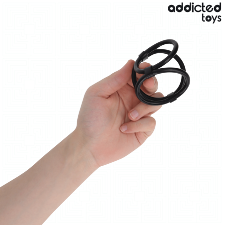 Set 3 inele pentru penis conectate ADDICTED TOYS Triple Cock Ring, din silicon, diametre 4.5 - 6 cm, negru
