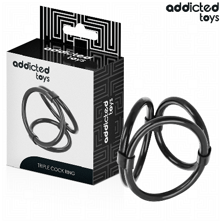 Set 3 inele pentru penis conectate ADDICTED TOYS Triple Cock Ring, din silicon, diametre 4.5 - 6 cm, negru