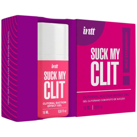 Gel stimulant clitoridian INTT – Suck My Clit, efect de sucțiune și încălzire, aromă Wild Strawberry