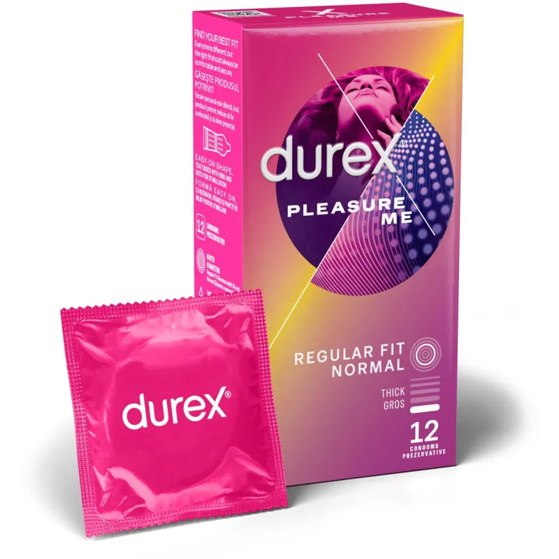 Prezervative cu striatii Durex Pleasure me, 1 cutie x 12 buc